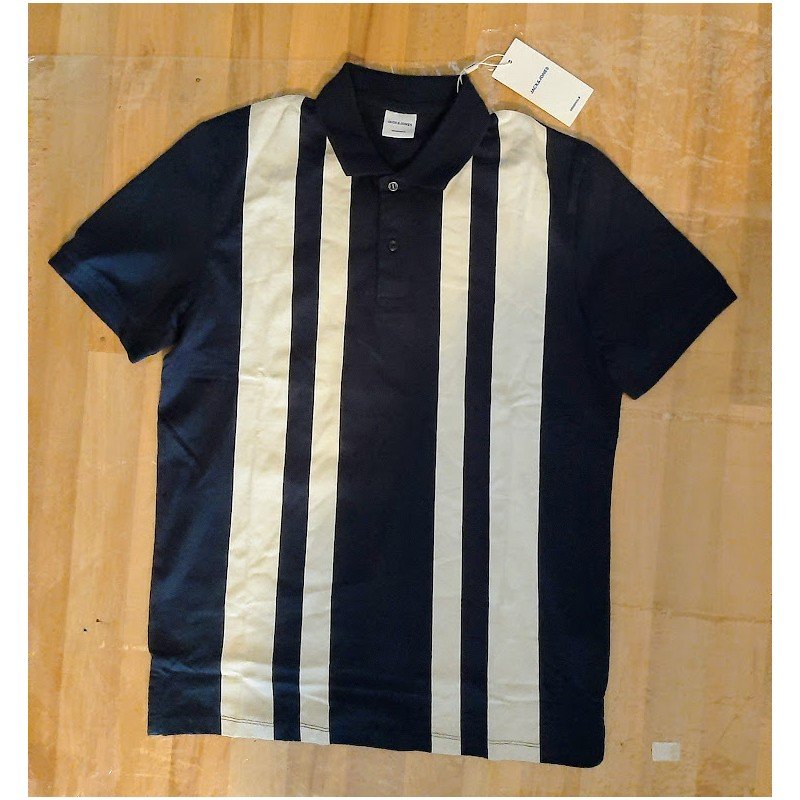 Polo shirt / Men's t-shirt dark blue / white striped