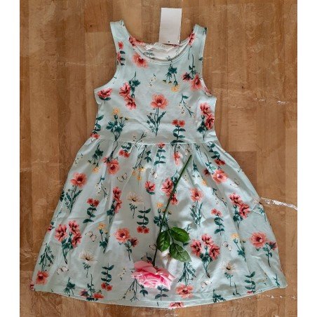 Kinderjurk lichtblauw met bloemen