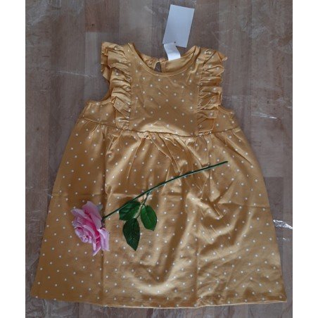 Children's dress dark yellow with white dots