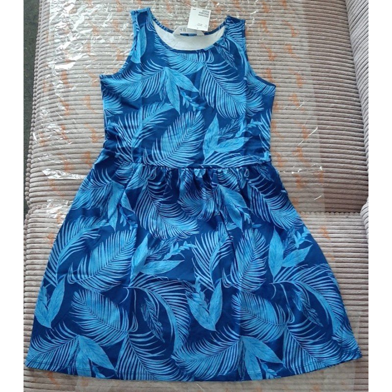 Children's dress dark blue with plants