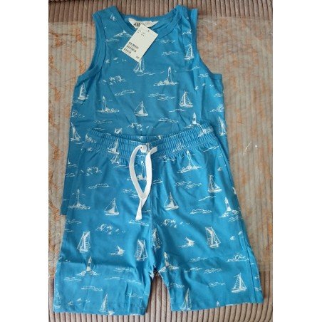 Boys Set: Boys Tank Top and Shorts Blue Sailboats