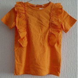 Girls set: Girls blouse orange with frills and skirt green with oranges