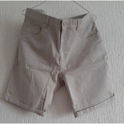 Men's Short Slim Fit beige Cotton Twill Pants