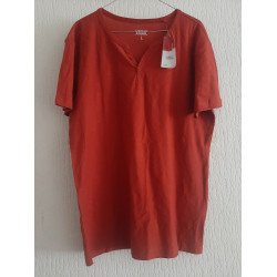 Heren T-shirt effen bordeaux met knopen