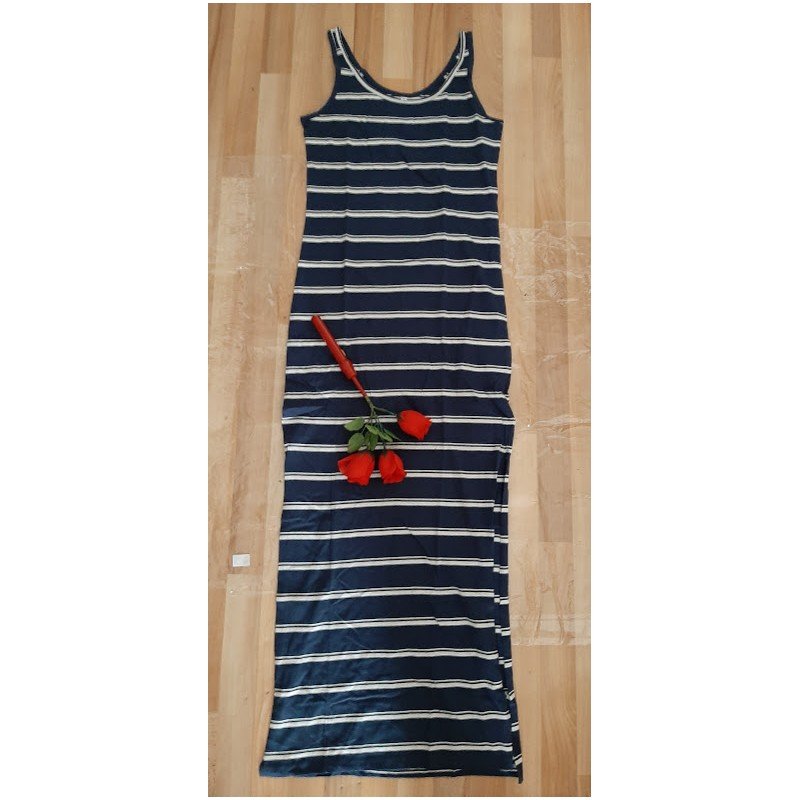 Ladies dress dark blue / white striped