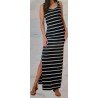 Ladies dress dark blue / white striped