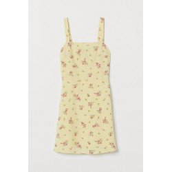 Ladies dress light yellow with pink flowers