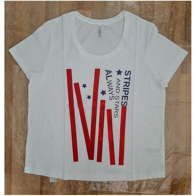 Dames T-shirt wit Stripes and Stars Always