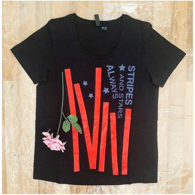 Ladies T-shirt black Stripes and Stars Always