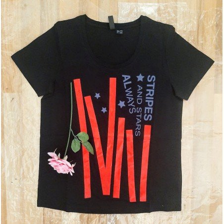 Ladies T-shirt black Stripes and Stars Always