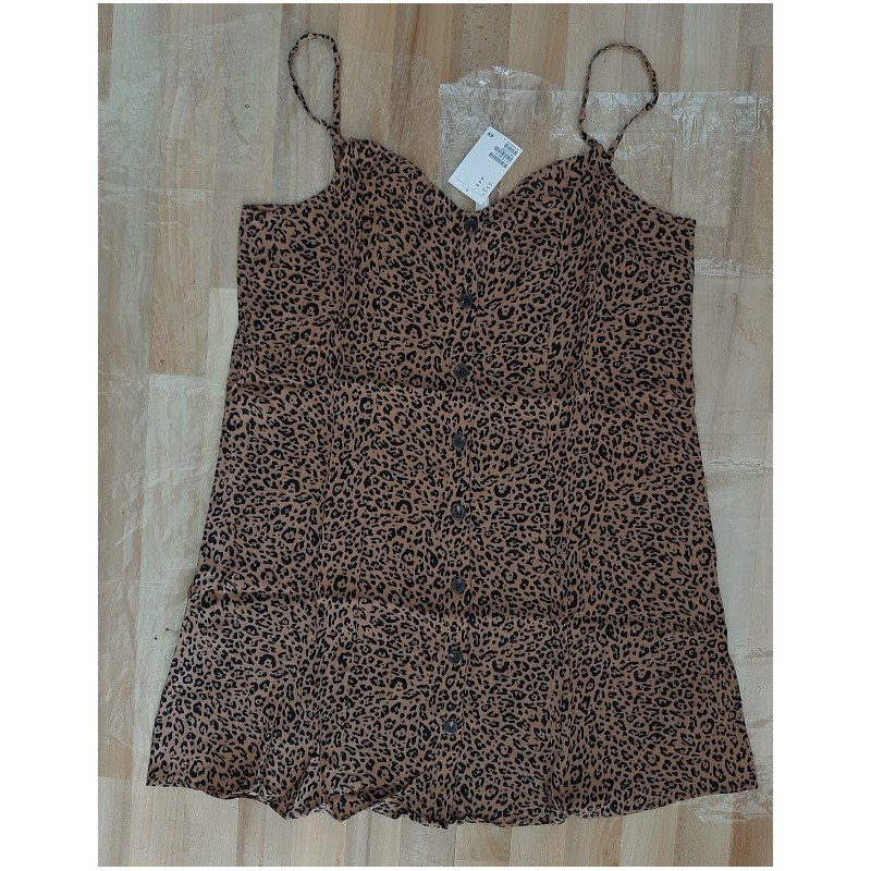 Ladies dress dark brown with leopard print