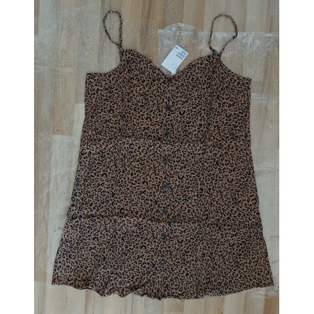 Ladies dress dark brown with leopard print