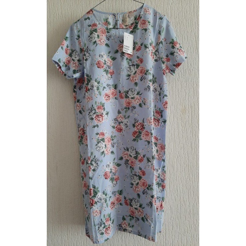 Ladies dress light blue with roses