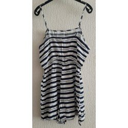 Damesromper/ Jumpsuit donkerblauw/wit gestreept