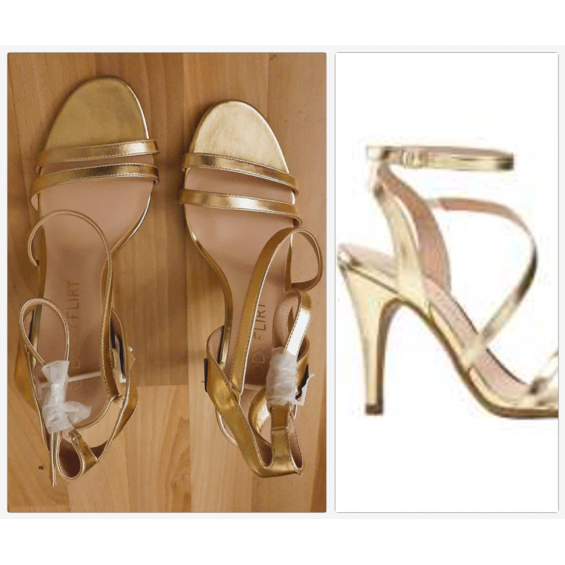 Ladies shoe - Elegant heel in shiny gold with straps