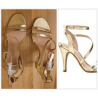 Ladies shoe - Elegant heel in shiny gold with straps