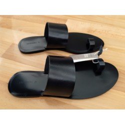 Damesslipper leren teenslipper zwart