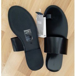 Damesslipper leren teenslipper zwart