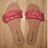 Ladies slippers coral pink with pearls and frayed edges