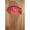 Ladies slippers coral pink with pearls and frayed edges