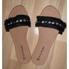 Ladies slipper black with pearls and frayed edges